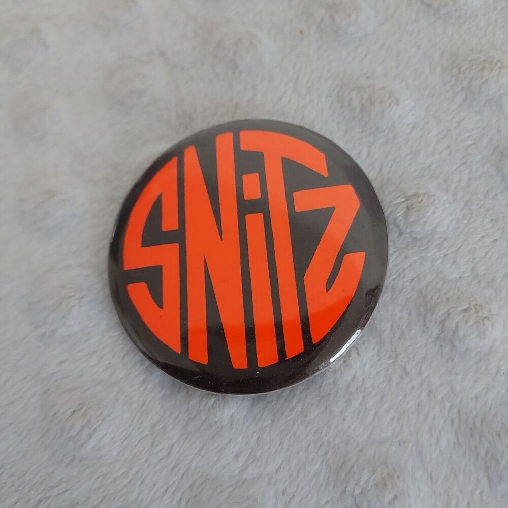 Vintage Snitz Pin Button Advertising Pinback Badge Display Theatre Ad Black Red